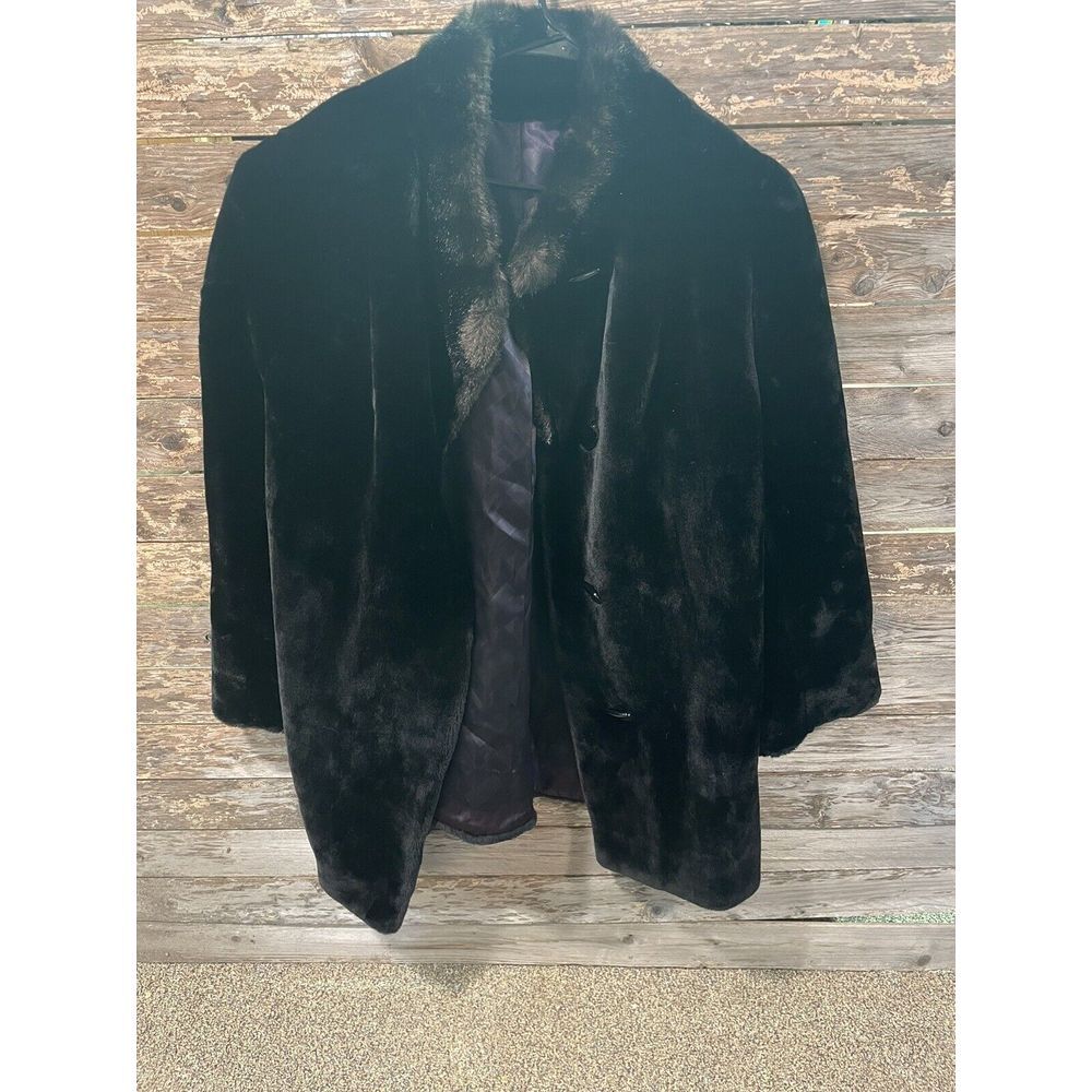 Vintage Borganzia‎ Womens Sz 20 Deep Pile Fabric Black Lined Warm Cape Jacket